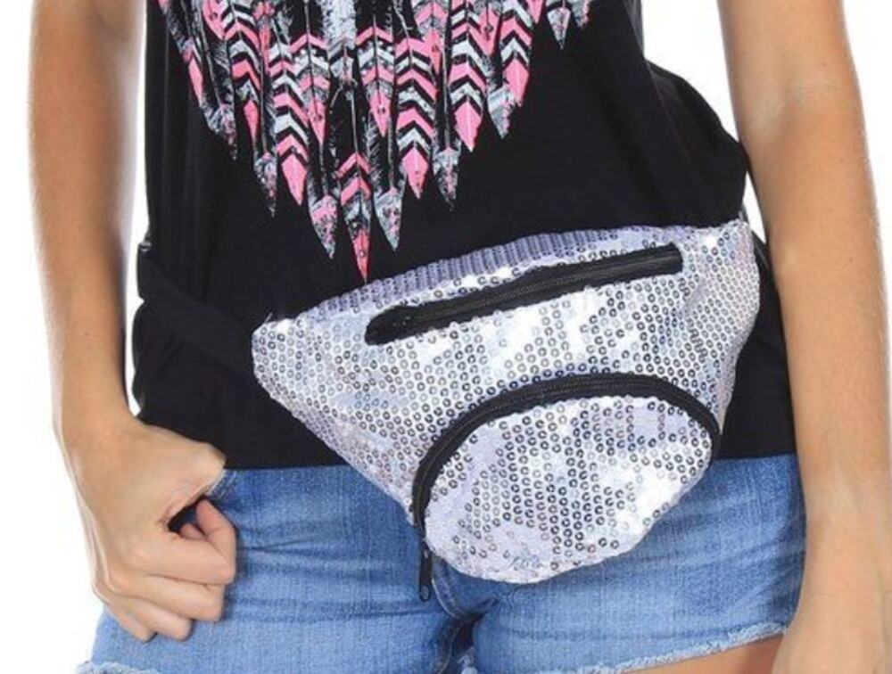 Tipsy Elves Extreme 80's X80® Retro Shiny Silver Sequin Fanny Pack, NWT